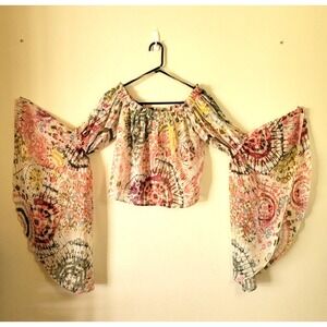 LIVE 4 TRUTH Butterfly Long Sleeve Cropped Top, Boho, Retro, Sz M, Y2K, Festival